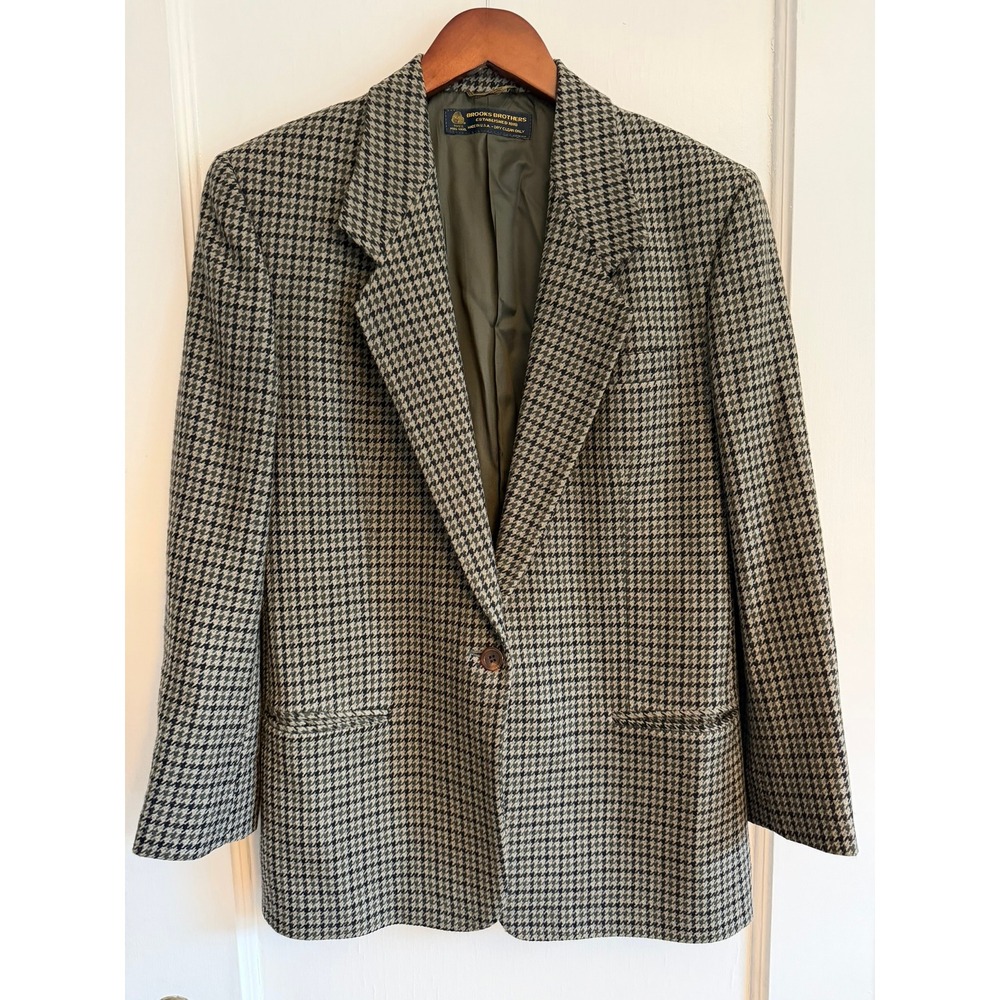 VTG Brooks Brothers Blazer Women's M Houndstooth Wool Single Button Made in USA